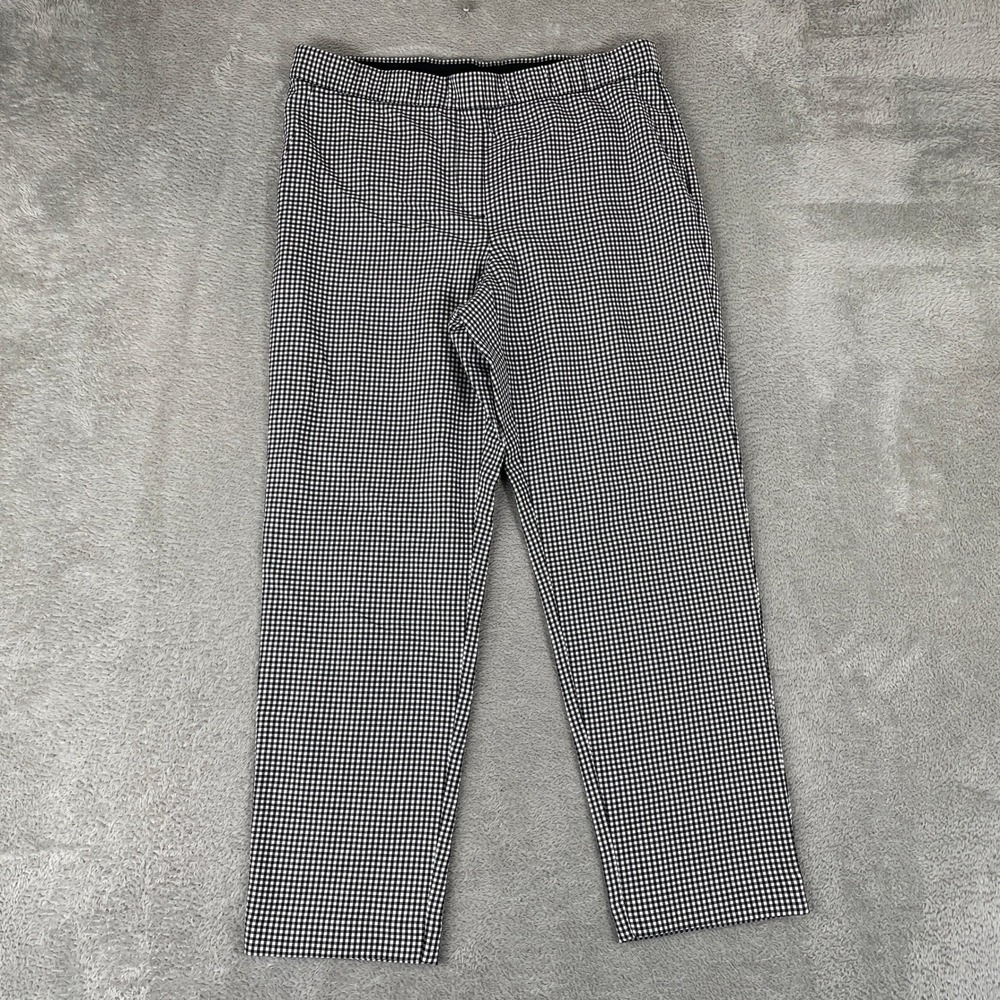 J Jill Pants Womens 12 Petite Black White Gingham Check Stretch Pull On Crop